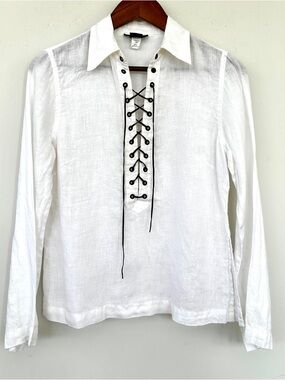 Banana Republic White Linen Lace-Up Tunic with Brown Cord Detail